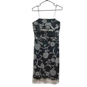 Jessica Howard Black Floral Mesh Ruched Dress 14W Romantic Cocktail Occasionwear